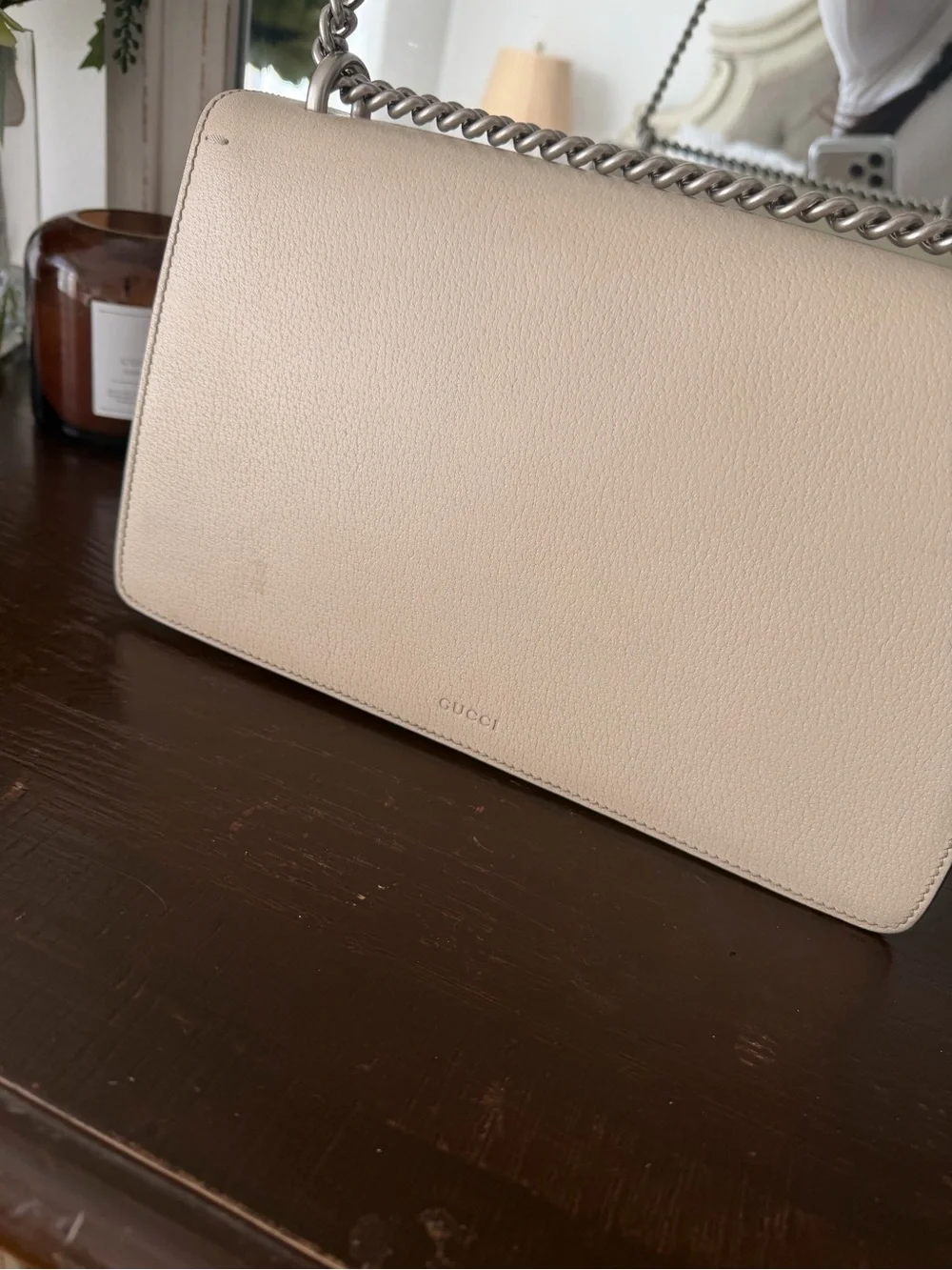 Gucci Cream Leather Shoulder Bag with Silver Chain - Picture 5 of 12
